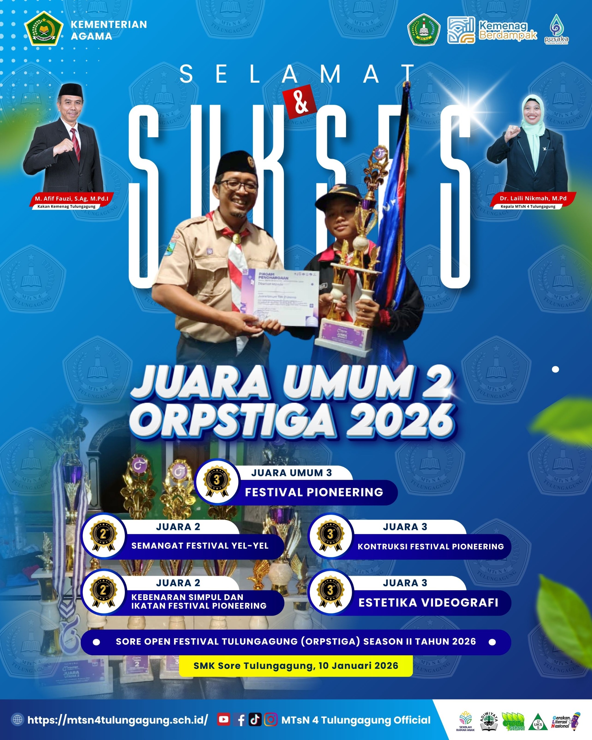 Juara 2 Kebenaran Simpul dan Ikatan Festival Pioneering pada ORPSTIGA tingkat SMP/MTs se-Kabupaten Tulungagung